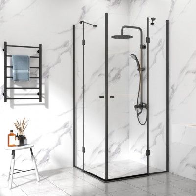 Duschhörna 80x80cm i klarglas | Aluminium& säkerhetsglas | Svart ram
