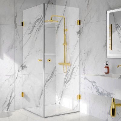 Duschhörna 80x80cm | Säkerhetsglas& mässingsfärgade detaljer | Gianna