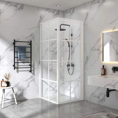 Duschhörna 90x90x200cm | 6mm säkerhetsglas | Vita profiler