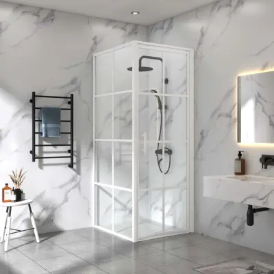 Duschhörna 90x90x200cm | 6mm säkerhetsglas | Vita profiler