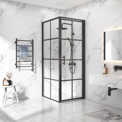 Duschhörna 90x90x200cm | 6mm säkerhetsglas | Svarta profiler