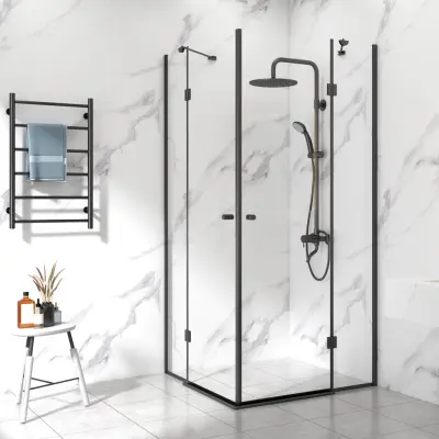 Duschhörna 90x90cm i klarglas | Industridesign | Svart ram