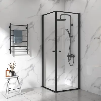 Duschhörna 90x90cm | Aluminium& säkerhetsglas | Svart ram