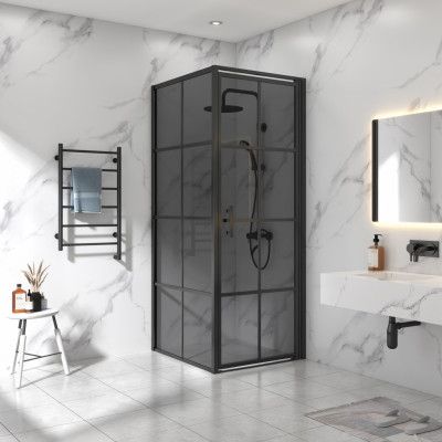 Duschhörna 90x90x200 | Svarttonat glas | Svart spröjs
