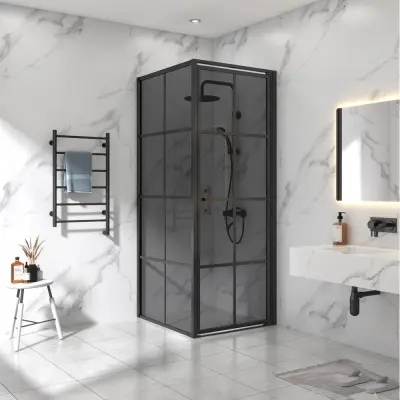 Duschhörna 90x90x200 | Svarttonat glas | Svart spröjs