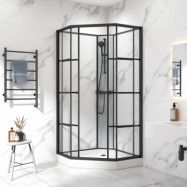 Komplett duschkabin 90x90x215cm | Sexkantig industriell design | Svart