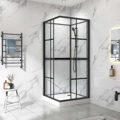 Komplett duschkabin 90x90x215cm | Spröjsad industriell design | Svart