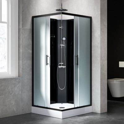 Komplett duschkabin 90x90cm | Regndusch | Svart