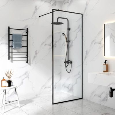 Duschvägg 85x210cm | Aluminium& säkerhetsglas | Svart ram