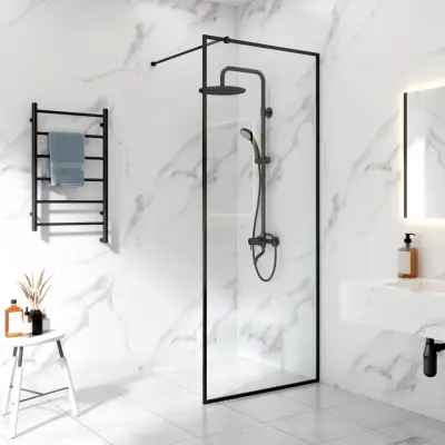 Duschvägg 95x210cm | Aluminium& säkerhetsglas | Svart ram
