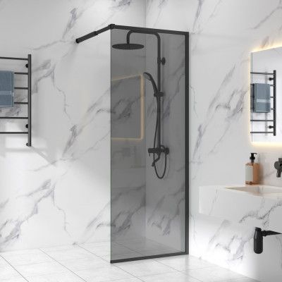 Duschvägg 60x210cm | Svarttonat säkerhetsglas | Evelyn - Svart