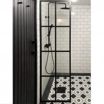 Duschvägg 60×200 cm – svart spröjs&6 mm säkerhetsglas