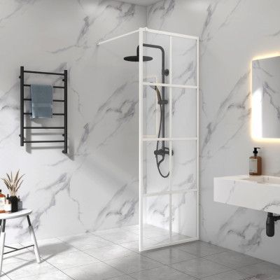 Duschvägg vit spröjs 60x200cm | 6mm säkerhetsglas | Industridesign