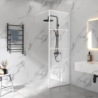 Duschvägg vit spröjs 60x200cm | 6mm säkerhetsglas | Industridesign