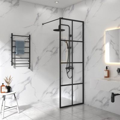 Duschvägg 60x210cm | 6mm säkerhetsglas | Svarta profiler