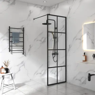 Duschvägg 70x210cm | 6mm säkerhetsglas | Svarta profiler