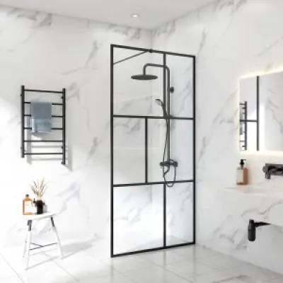 Duschvägg 80×200 cm – svart spröjs&6 mm säkerhetsglas