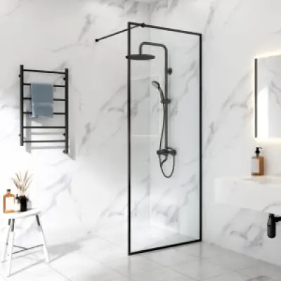 Duschvägg 85x210cm | Aluminium&säkerhetsglas | Svart ram
