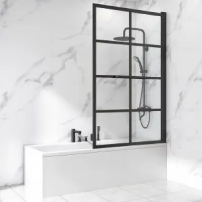 Duschvägg badkar 150x80 cm | Industristil med svart spröjs