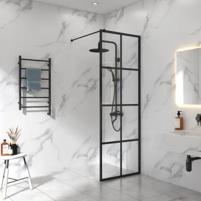 Duschvägg svart spröjs 60x200cm | 6mm säkerhetsglas | Industridesign