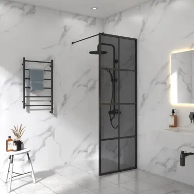 Duschvägg 70x200cm | Svarttonat glas och spröjs