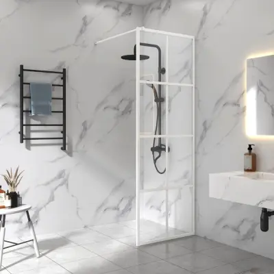 Duschvägg med vit spröjs | 6mm säkerhetsglas