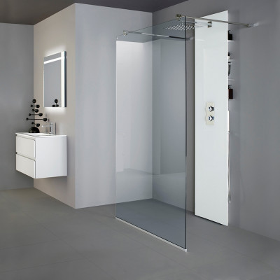 INR FRONT Glas Kvadratisk Takdusch - Blandarvägg vit inkl termostatblandare