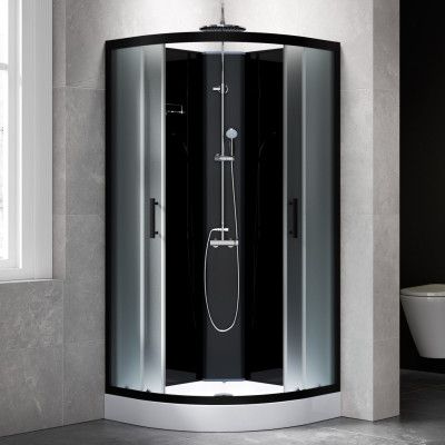 Komplett duschkabin 80x80 med regndusch | Svart glas/aluminiumprofil