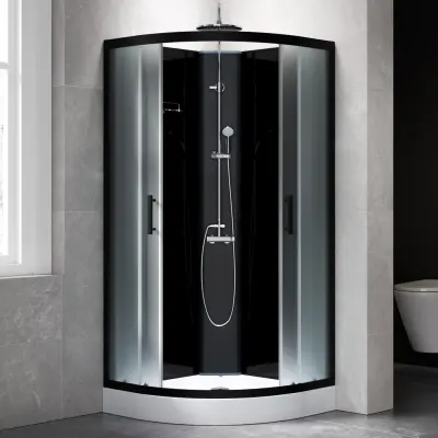 Komplett duschkabin 80x80 med regndusch | Svart glas/aluminiumprofil