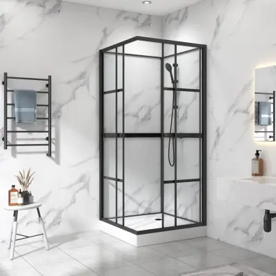 Komplett duschkabin 80x80x215cm | Spröjsad industriell design | Svart