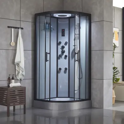 Lyxig duschkabin med massage, belysning, bluetooth - Grå 80cm