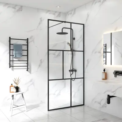 Duschvägg 80x200cm | Svart spröjs | 6mm säkerhetsglas