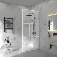 Duschvägg 70x200cm | Vitlackerad spröjs | 6mm säkerhetsglas