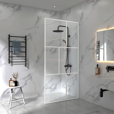 Duschvägg 70x200cm | Vitlackerad spröjs | 6mm säkerhetsglas