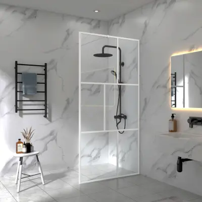 Duschvägg 70x200cm | Vitlackerad spröjs | 6mm säkerhetsglas