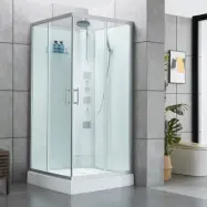 Stilren duschkabin med akrylkar och ryggmassage