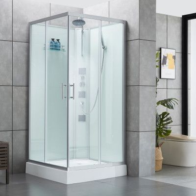 Stilren duschkabin med akrylkar och ryggmassage