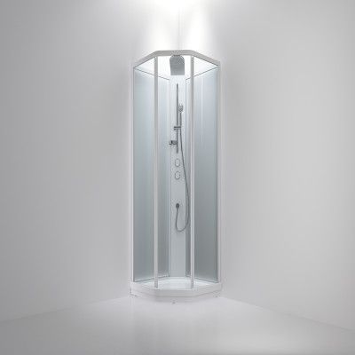 INR BRIC 3, Klarglas (front), Frost (bakvägg), Vita profiler, 1000x1000mm - Duschkabin