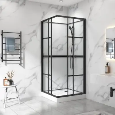 Komplett duschkabin 80x80x215cm | Spröjsad industriell design | Svart