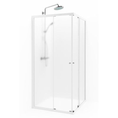 Macro Design Duschhörna Flow Rak 107 Vit Frostat glas