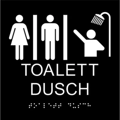 SKYLT UNIGRAPHICS WC DUSCH DAM HERR TAKTIL SVART 150X150MM | Beijerbygg Byggmaterial
