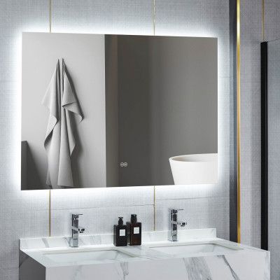 Stor badrumsspegel 120x100cm | LED-belysning& anti-fog