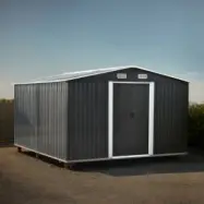 Förråd 12,5 m² | Galvaniserad stålplåt | Dubbel skjutdörr | Bas ingår