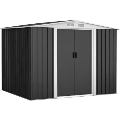 Förråd 8,4m² | Metallförråd med skjutdörrar&fundament | Svart