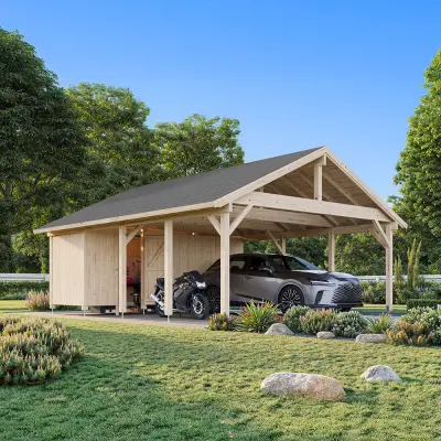 Palmako Carport Robert 40,6 M² + Förråd Ingen, Målad Vit + Vit