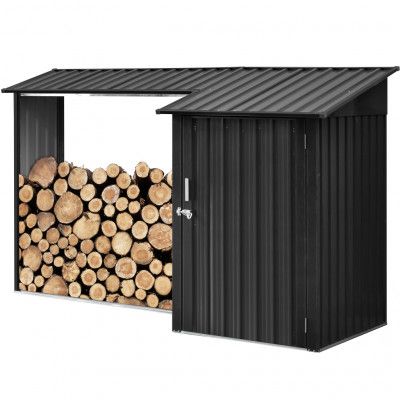 Vedskjul med förråd 270x105cm | Galvaniserat stål