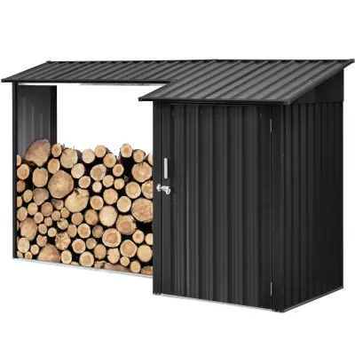 Vedskjul med förråd 270x105cm | Galvaniserat stål