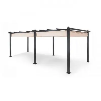 Pergola | 3x6m | Mörkgrå stomme | Beige vävnad