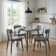 Rosvik Matbord Ø120 cm | Grålackerat runt bord i massivt trä/MDF