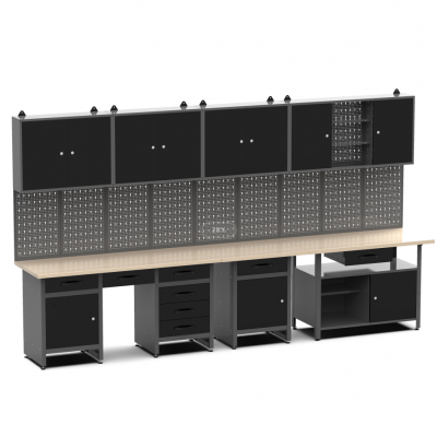 Garageinredning | Stålkonstruktion | Väggskåp&Arbetsbänk | Grå/Svart